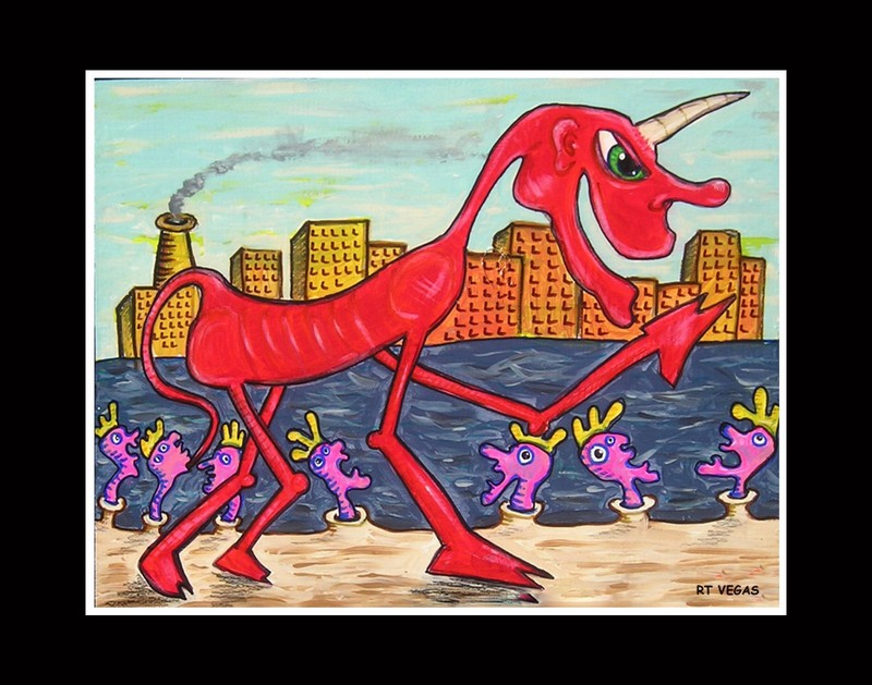 A PERCEIVED THREAT limited EDITION print RT VEGAS signed original folk OUTSIDER