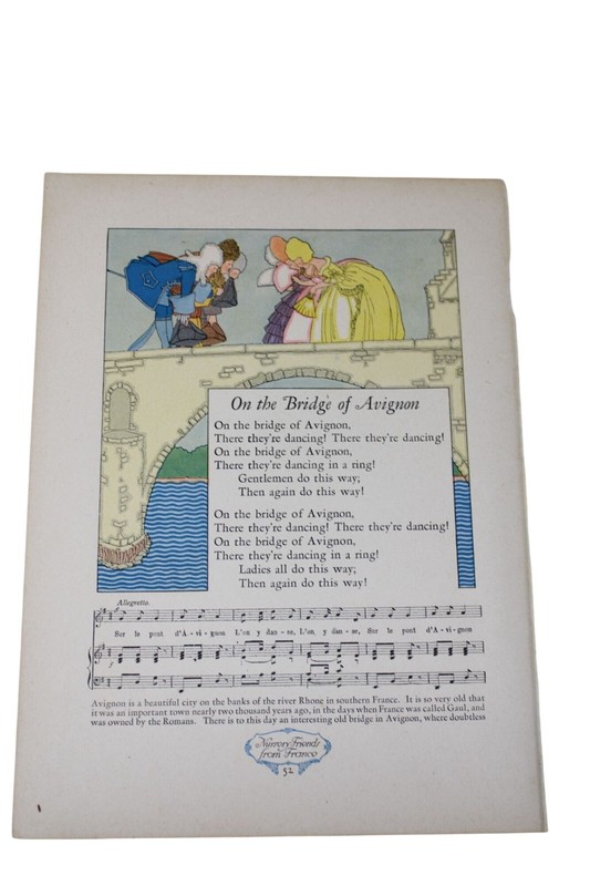 1928 Nursery Rhyme Print Friends France Pretty Rosina Bridge of Avignon 92590