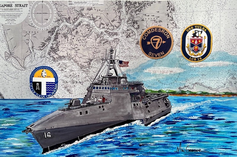 USS Tusla LCS-16 Art Print painting US city Navy Ship veteran sailor gift
