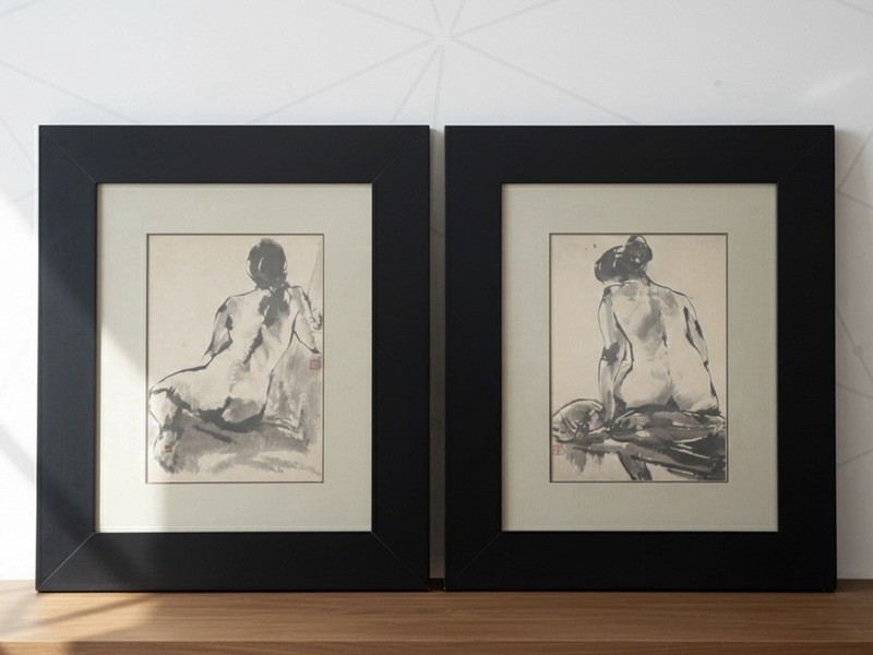 Pair of Vintage Lithographs Qu Leilei – Framed