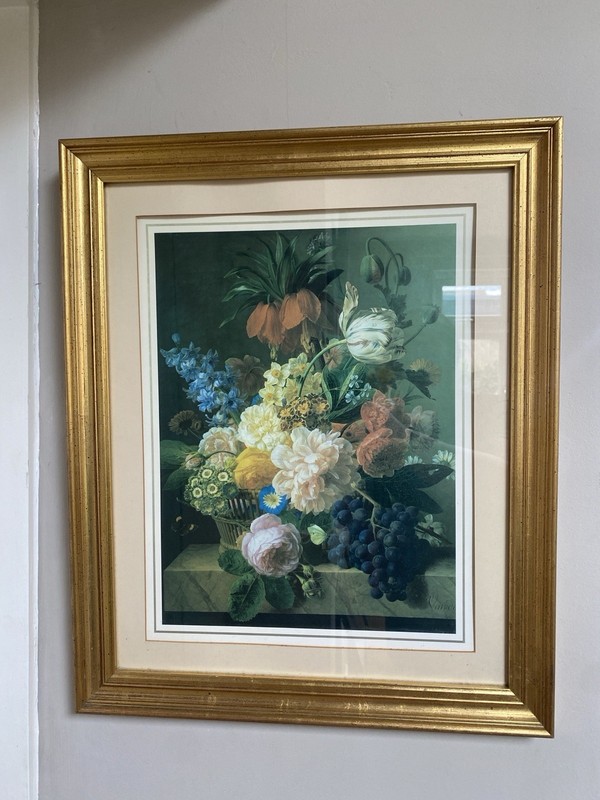 Vintage Floral Reproduction Still Life Jan Frans Van Dael Framed Print 57cm Tall