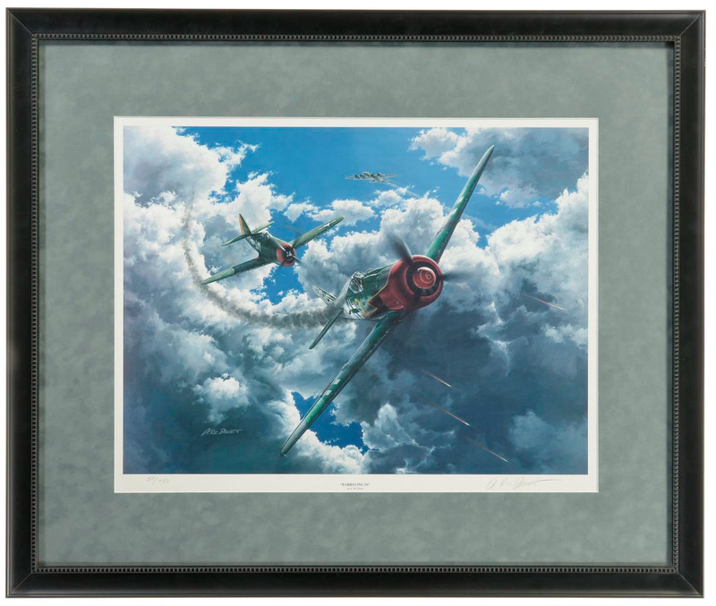 RARE WWII FRAMED PRINT A RIC DRUET «Barreling In» LIMITED EDITION