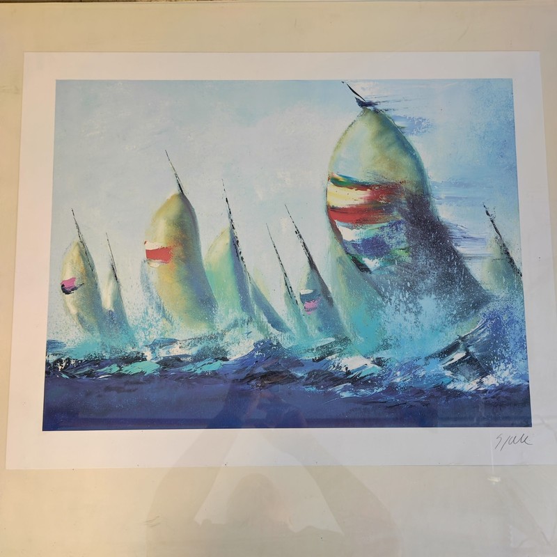Seriolithograph Titled July Sails by Contemporary French Artist Victor Spahn