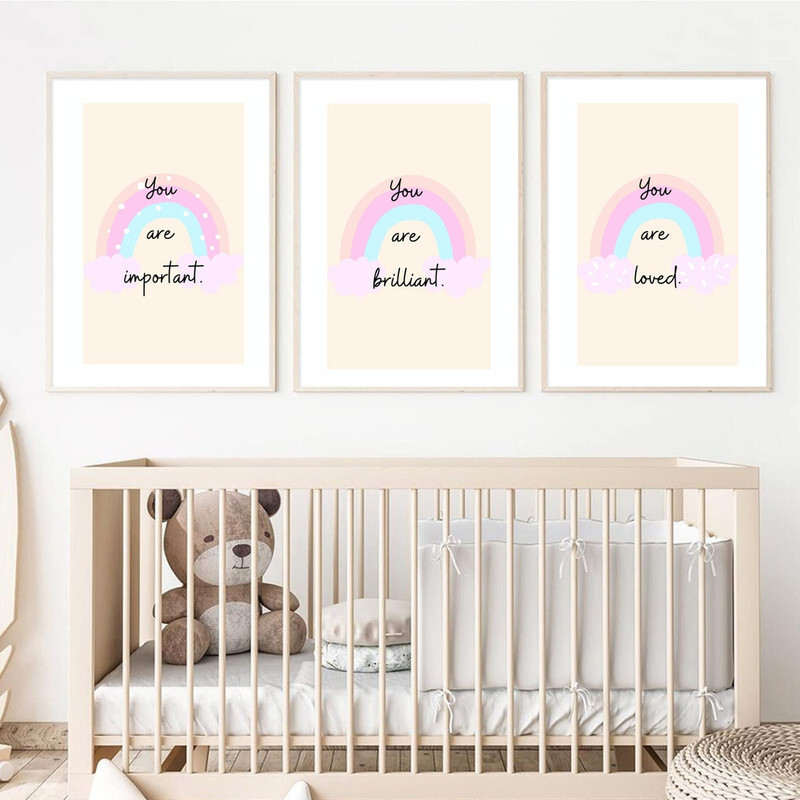 Prints Children's Bedroom Wall Art Posters 3 Set Rainbow Quotes Nursery Print