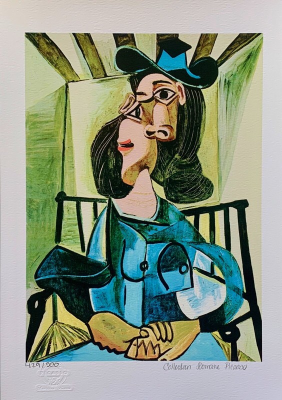 Pablo Picasso SEATED WOMAN & HAT Estate Signed Stamped Numbered Giclee 17″ x 11″