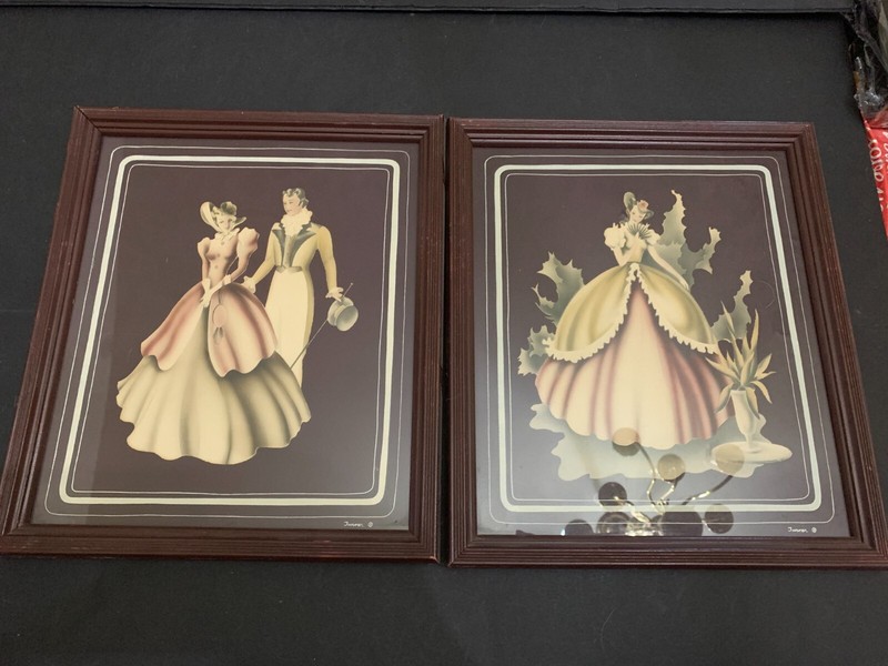 Vintage Mid Century 1950’s Pair of Turner Art Prints Framed Colonial Couple