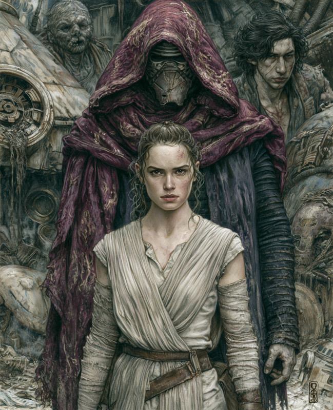 8x10 Young Desert Woman Before Hooded Figures Art Print - 503379915