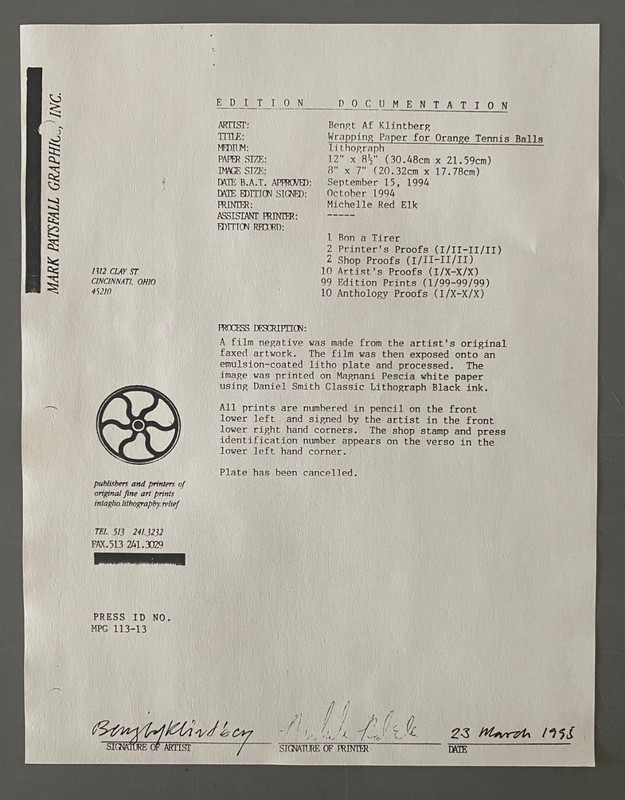 BENGT AF KLINTBERG s/n FLUXFAX portfolio 1994 - fluxus Nam June Paik Maciunas gallery
