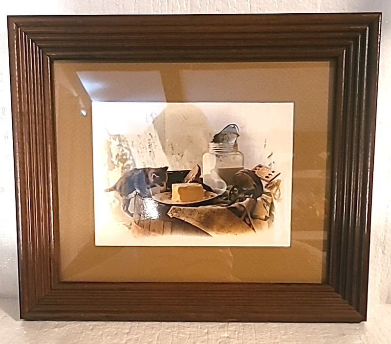 Vtg Framed Print Cute Kitten Homemade Butter Country Still Life Rustic Farmhouse