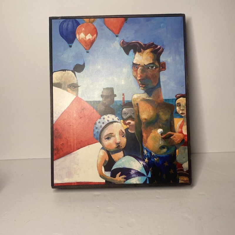 JULY Painting on Wood With Frame Beach Aaron Jasinski Rare Paint Artwork Style