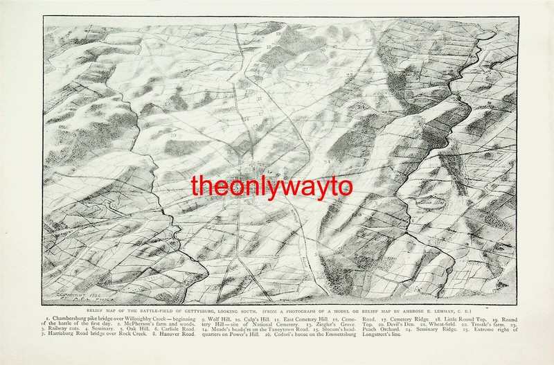 Relief Map Of Battlefield Of Gettysburg, Book Illustration (Print), 1886/7