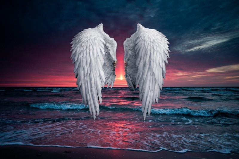 Angel Wings Warm Sunset Seascape Sea Large Wall Art Framed Canvas Picture 20×30″