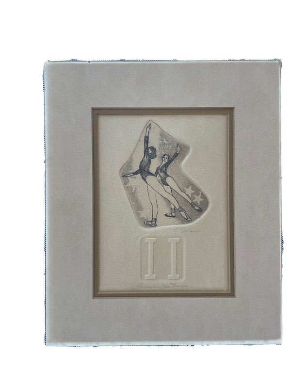 Vintage Elizabeth Delson, Etching, signed dancers Gemini II