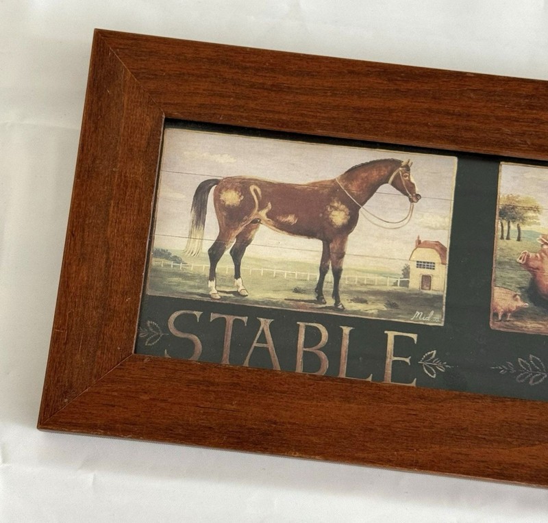 Vtg 90s Farm Framed Wall Decor Stable & Pigs No 7962 Horse 12" x 6" Bon Art USA gallery