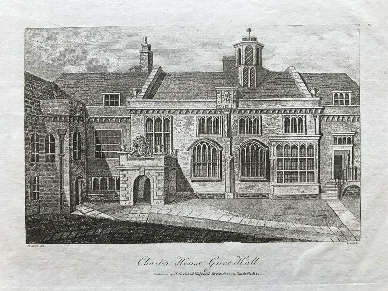 1818 Antique Print; Charter House Great Hall, London after Prattent