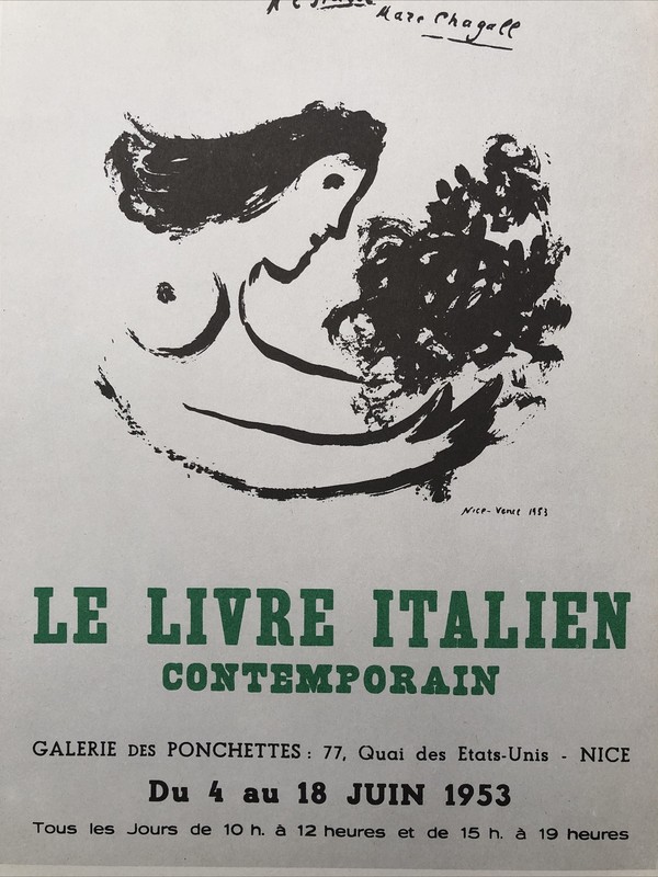 Marc Chagall Poster,Nice Italy, Offset Lithograph,Vintage 1966.Platesigned gallery