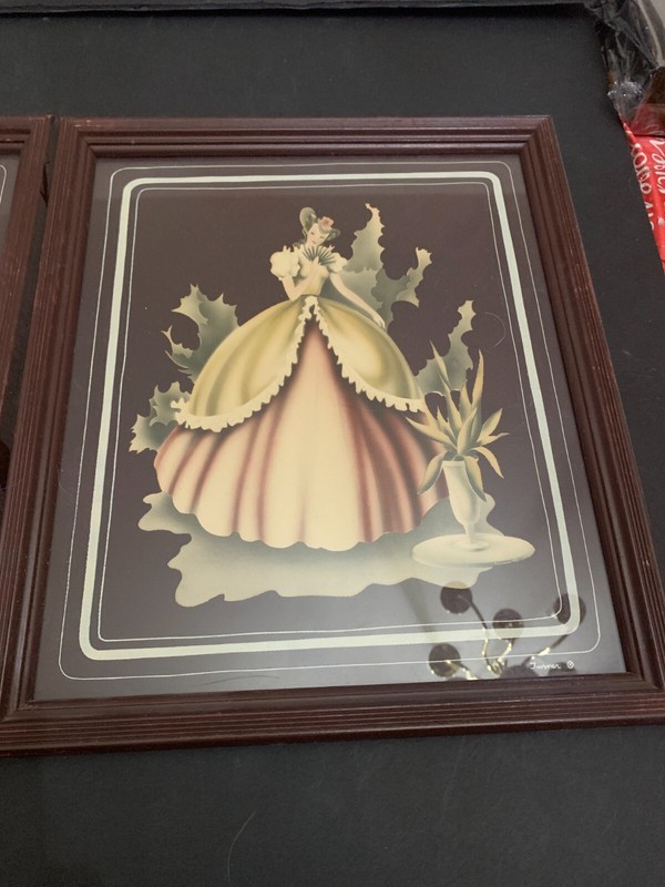 Vintage Mid Century 1950's Pair of Turner Art Prints Framed Colonial Couple gallery