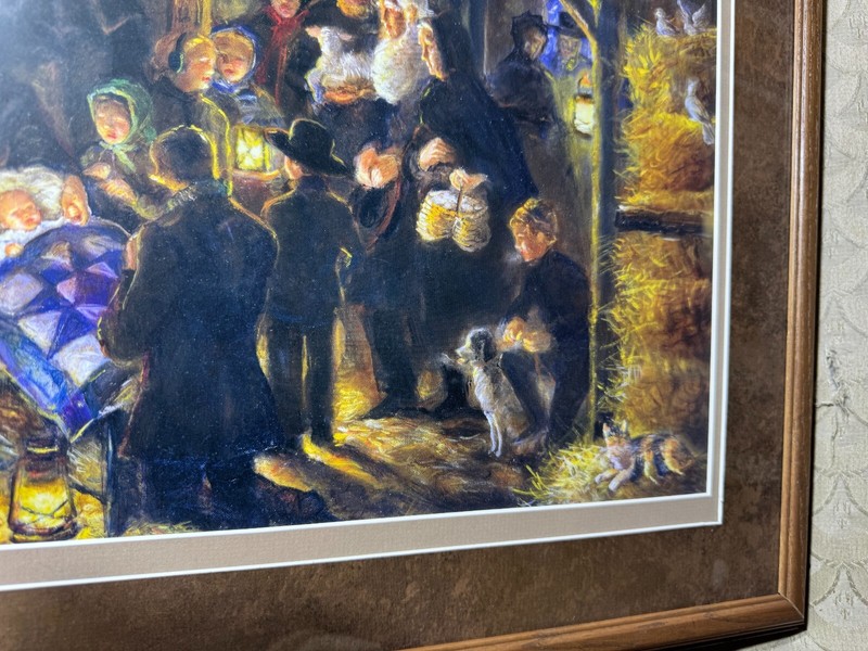 "An Amish Nativity Scene - Miracle In The Barn" Color Print - Matted And Framed gallery