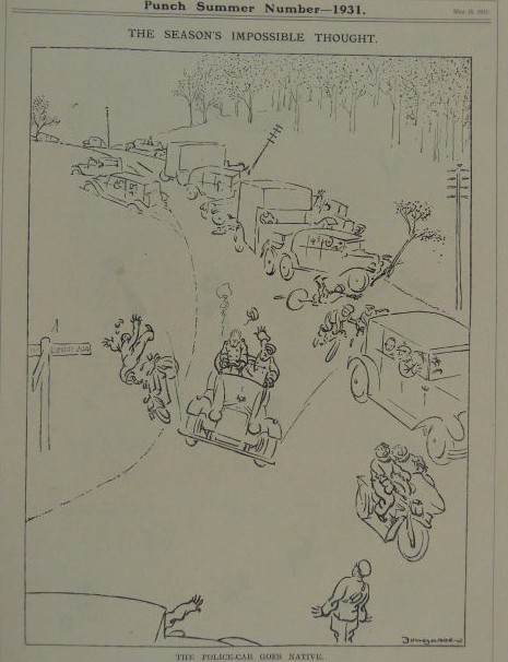 7x10" punch cartoon 1931 THE POLICE CAR GOES NATIVE fougasse