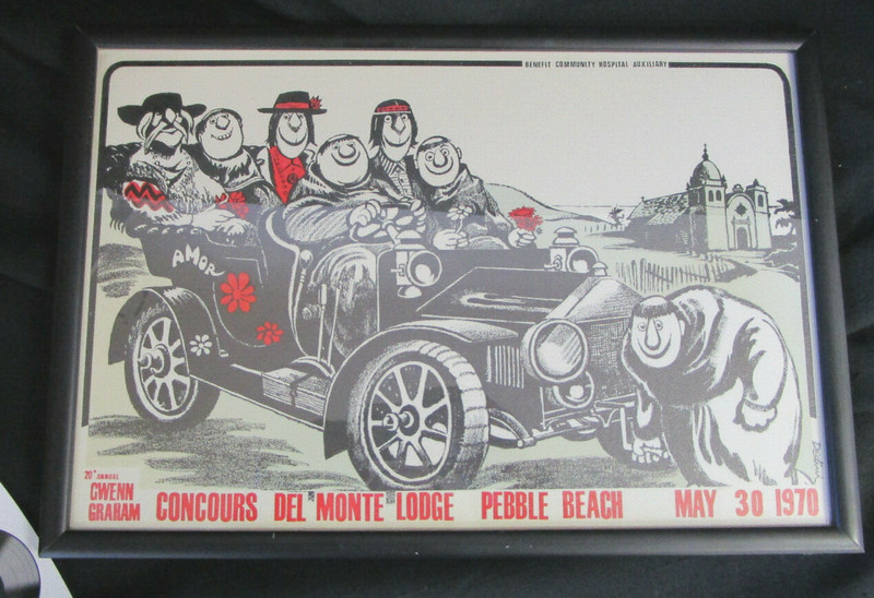 20th Pebble Beach Concours d’Elegance 1970 Eldon Dedini Handbill w/glass frame