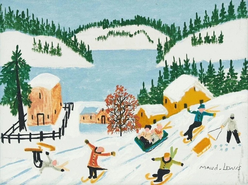Skiing and Sledding Maud Lewis Early 1900s VINTAGE poster print wall art