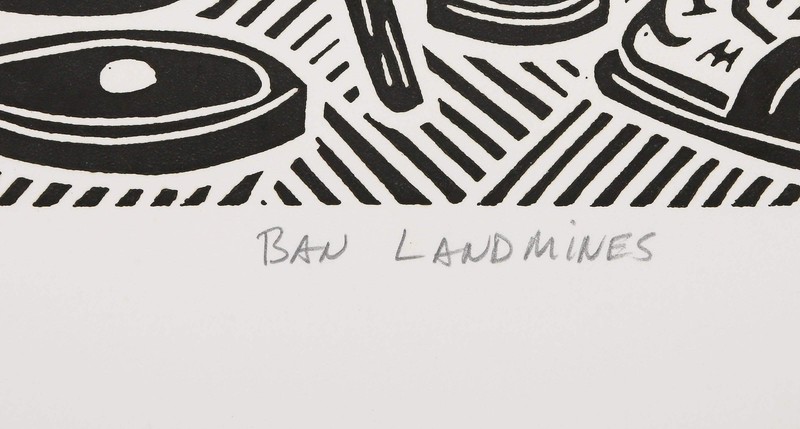 Richard Mock, Ban Landmines, Linocut on BFK Rives, signed, titled, numbered and gallery