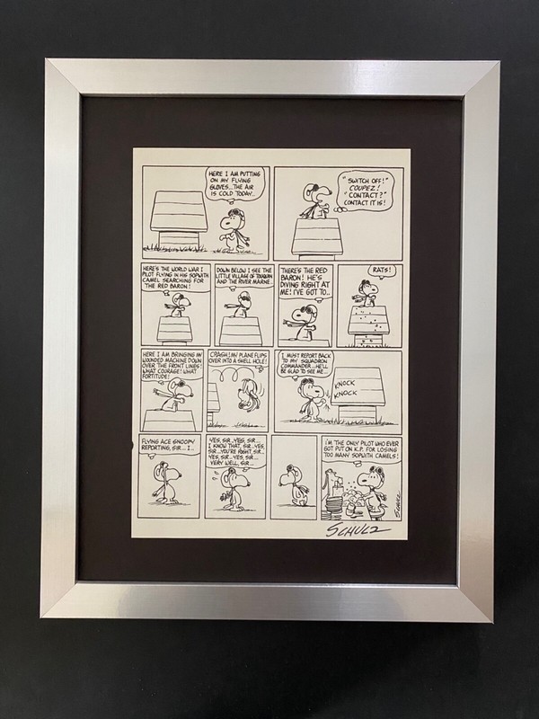 Charles Schulz + Signed Vintage 1968 Peanuts Snoopy Cartoon + New Silver Frame