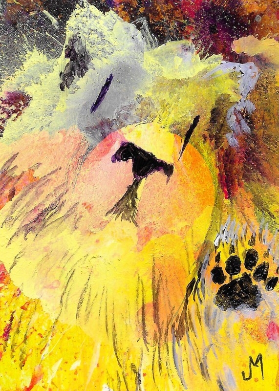 ACEO Print Cat Painting Original Kitten Sun Contemporary Folk Art Josh Merritt