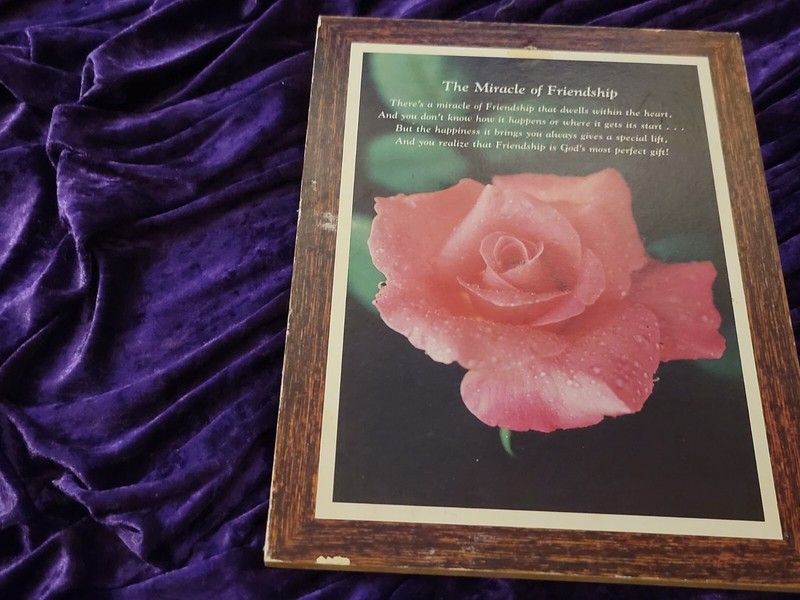 THE MIRACLE OF FRIENDSHIP - WALL HANGING Flower Poem Sign Wood Plaque 12x9x.5"