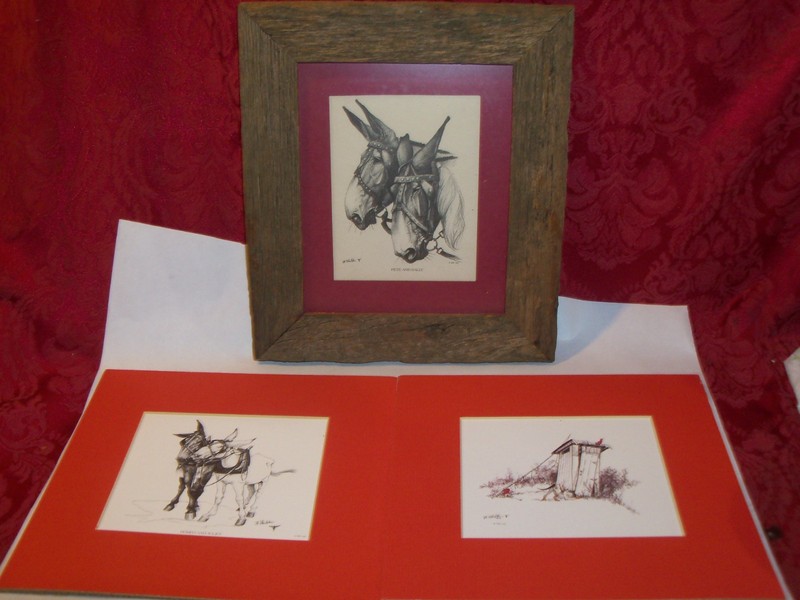 Vintage Bonnie Shields Note Card Mules Tenn artist 4.25×5.5 Unused Set of 3