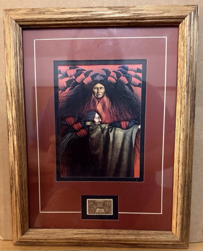 Frank Howell Raven Art – Matted & Framed with Indian Centennial Stamp