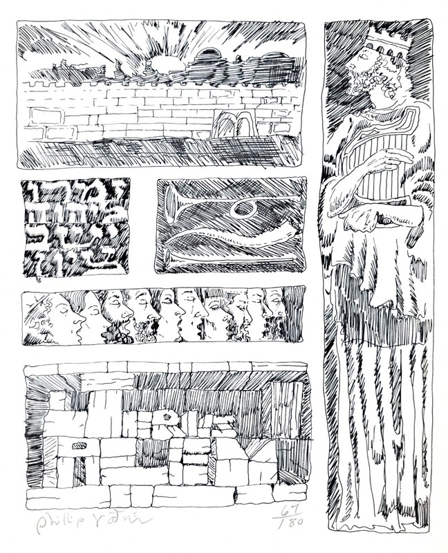 Philip Ratner original pen and ink drawing, Black & White, Multi-Panel