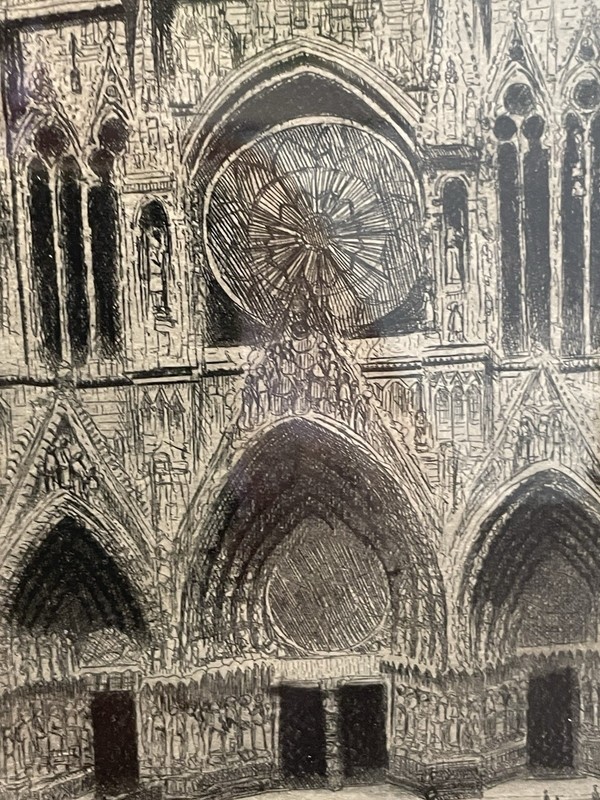 Original Etching-NOTRE DAME France Pencil Signed by Artist Framed 11.5x14.5 gallery