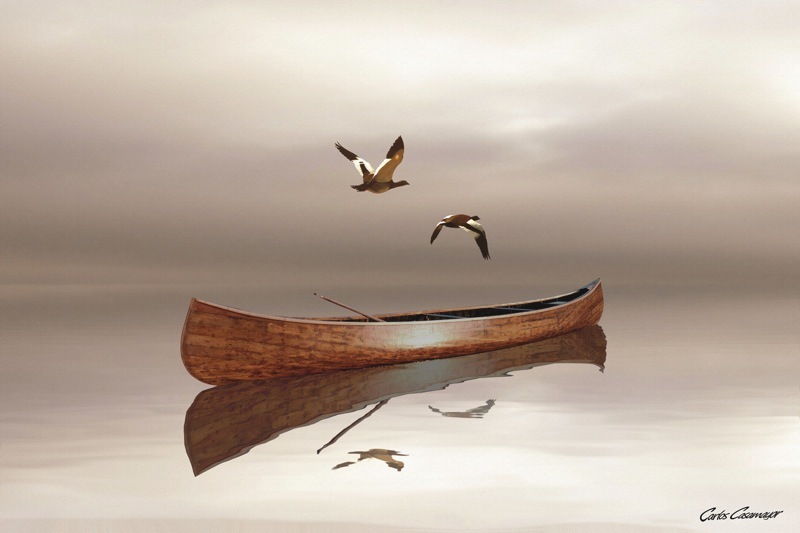 COASTAL ART PRINT – Time Stopped 3 by Carlos Casamayor BIRDS BOAT Poster 24×16