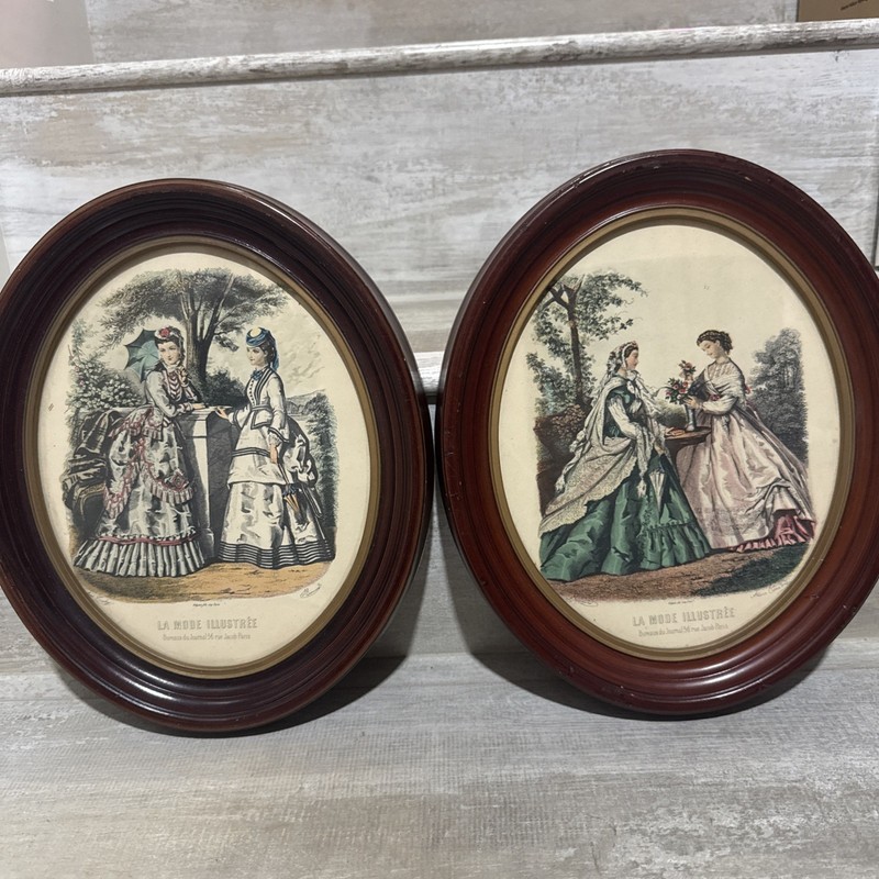 Oval Framed 2 La Mode Illustree France Victorian Fashion Print Leroy Imp Paris