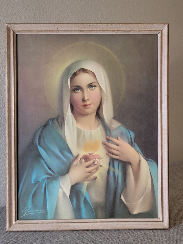 VTG/Antique IMMACULATE Sacred Heart of Mother MARY Religious Art Print 14×18