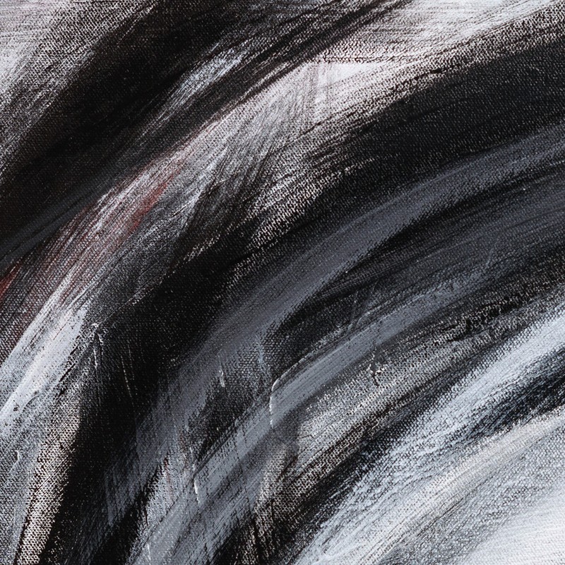 Black & White w Red Abstract Lithography Print on Board from Painting, 24" x 24" gallery