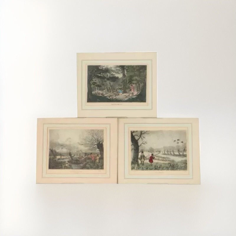 3 LARGE Hunt Scene Hand-Colored Etchings After Henry Alken, 1820 Glass Covered