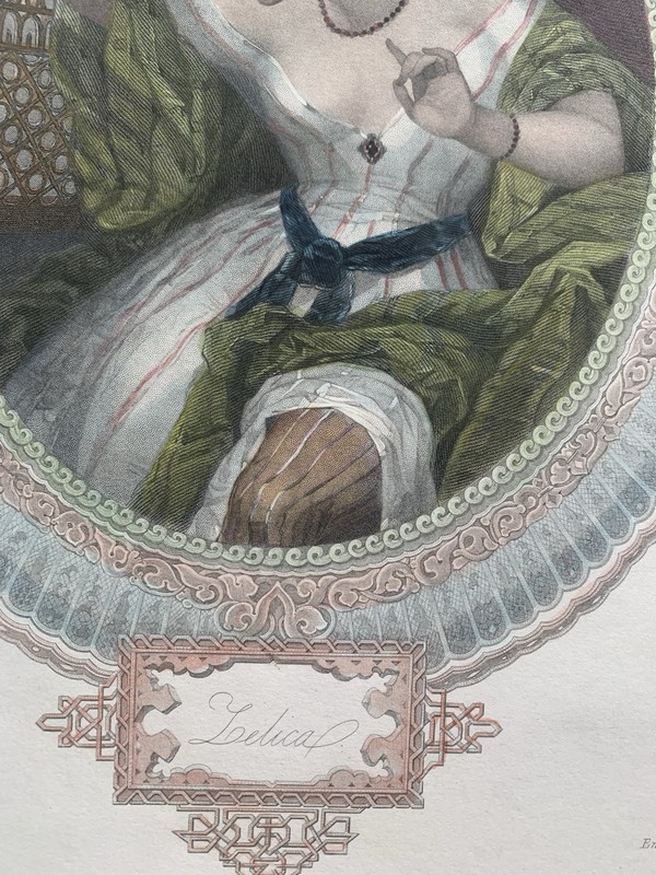Antique Victorian Romantic Poetry Engraving Zelica Hand Coloured c1853 gallery