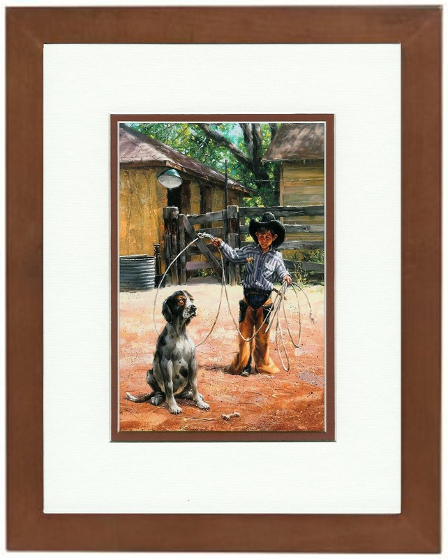 Learnin’ the Ropes by Jack Sorenson Little Cowboy Dog Double Matted Framed 😍