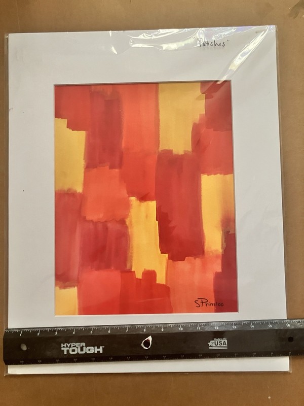 Patchwork Modern Contemporary Abstract Red and Yellow Art Print by SP gallery