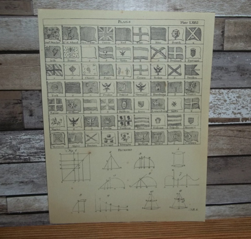 Antique Engraving Print Flags – Fluxions 18h-19th Century Andrew Bell Original