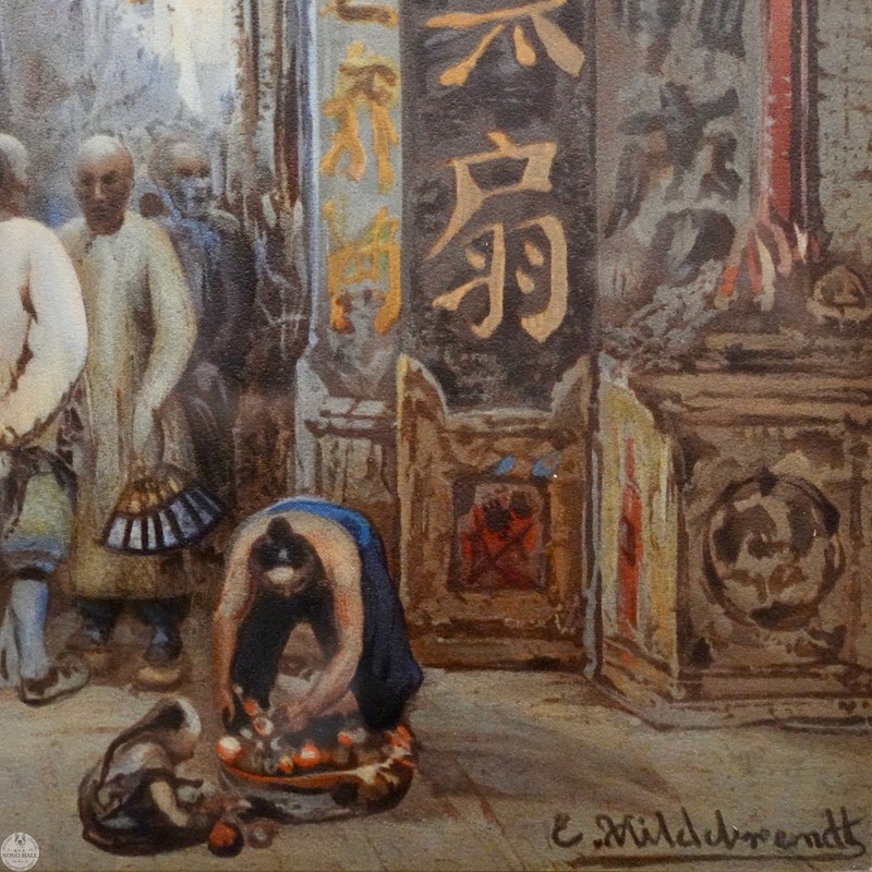 Antique 19th C. Chromolithograph "Strasse in Tientsin" After Eduard Hildebrandt gallery