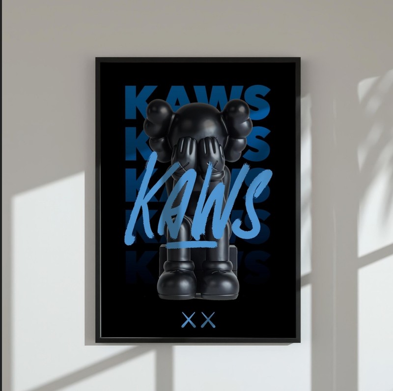 Set of 3 Black And Blue Kaws Art pieces canvas wall home decor Portrait Gallery gallery