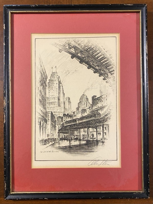 LAST OF THE EL’s NYC etching c.1935-1944 SIGNED ALEC STERN Framed