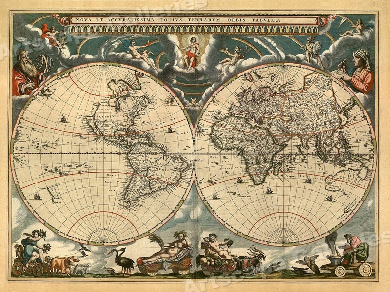 1660s Old World Map Poster Nova Terrarum Orbis Tabula Historic – 20×28
