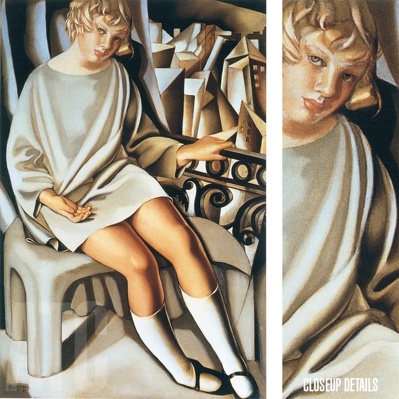24W»x36H» KIZETTE AU BALCON by TAMARA DE LEMPICKA GIRL SITTING HIGH SOCKS CANVAS