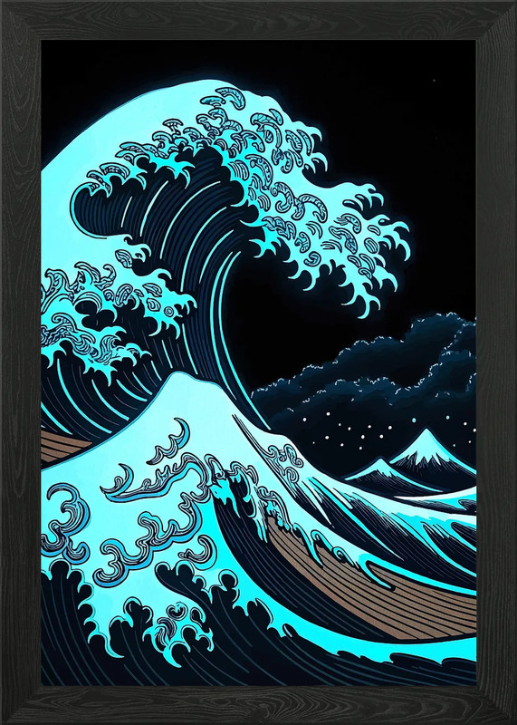 Great Wave off Kanagawa Cyan Varian Framed Wall Art Poster Canvas Print Picture