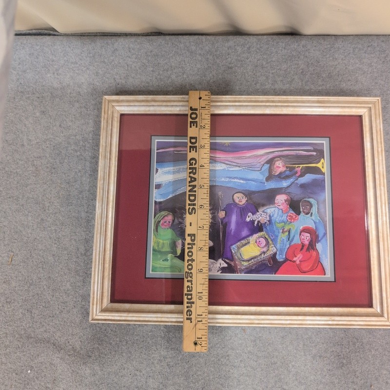 Framed Nativity Scene Folk Art Print Christmas Decor Holy Family Angel Wall Art gallery