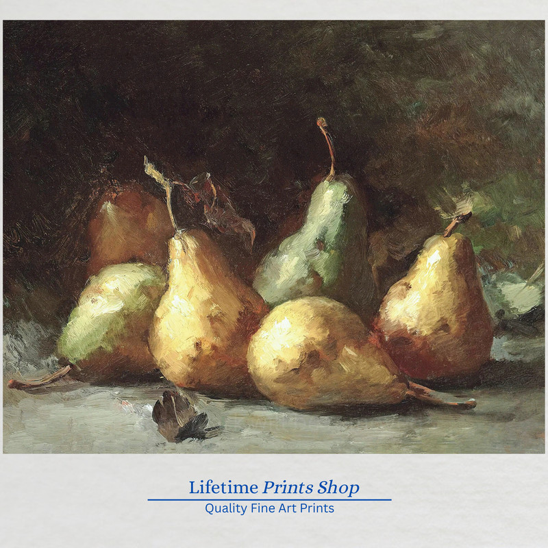 1800s Kitchen Still Life with Pears Painting Giclee Fine Art Paper Print gallery